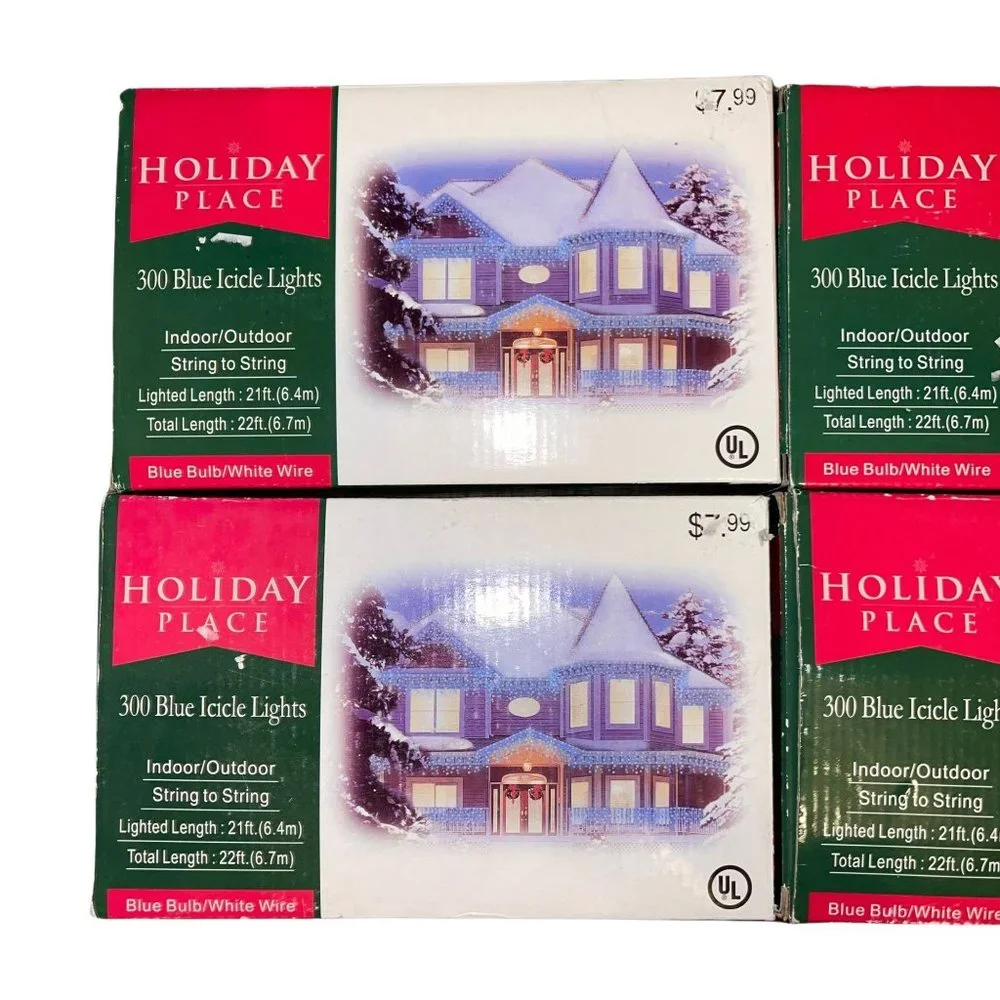 New Open Box Holiday Place 4 Boxes 300 Blue Icicle Lights 21 Feet Indoor Outdoor